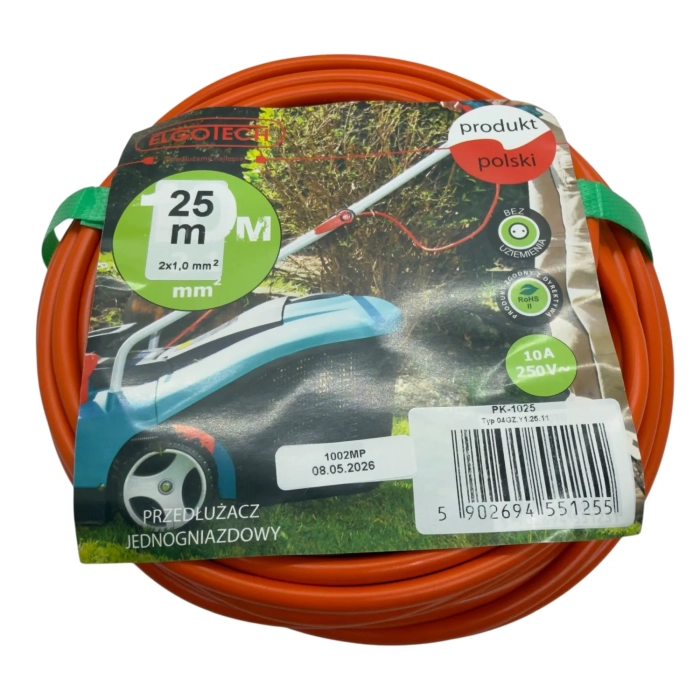 przedłużacz ogrodowy 25mb 2x1.0mm2 bez uziemienia z wtyczką Schuko ELGOTECH PK-1025
