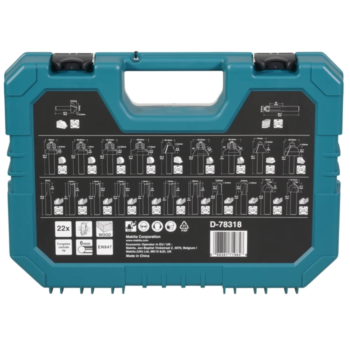 Makita D-78318  zestaw frezów - uniwersalne 6mm (22 szt.)