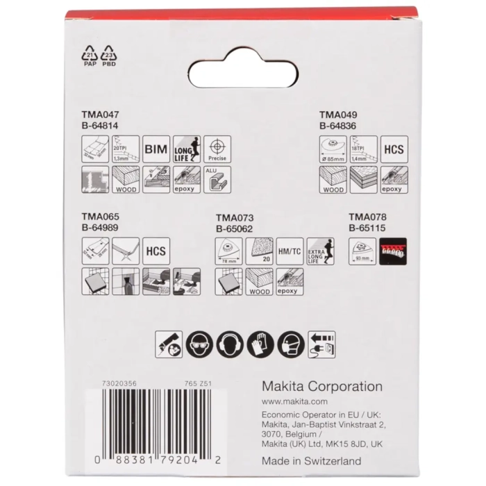 Makita E-16994 zestaw brzeszczotów Starlock (TMA047, TMA049, TMA065, TMA073, TMA078) 5szt